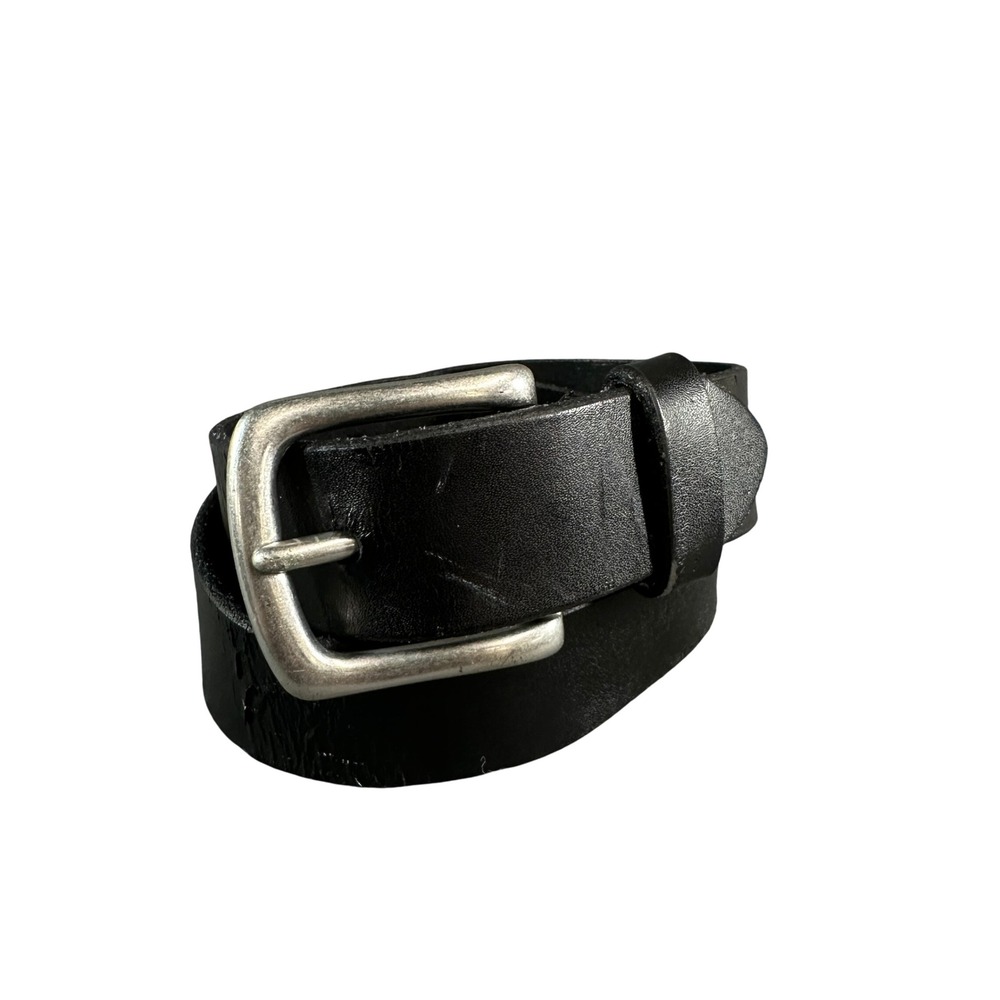 Vintage Gap Black Leather Belt Made in USA Small Silver Buckle Logo